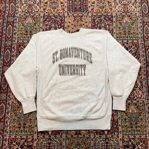 VTG 80s Champion Reverse Weave Warmup St Bonaventure University Crewneck XL Grey